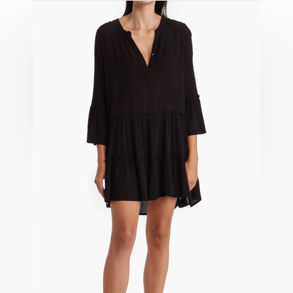 Elan A-line Tiered Mini Dress with Three-Quarter Sleeves